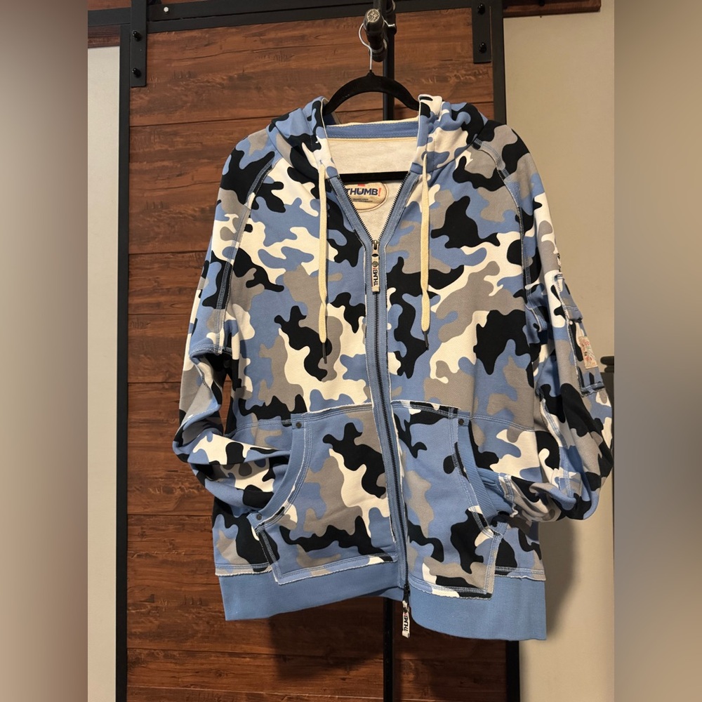 Thumb America Blue/Grey/Navy/White Camouflage Zip-Up Hoodie